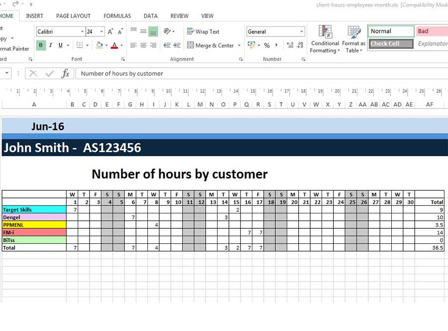 Excel board by customer