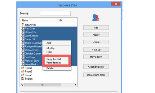 Copy / paste the format (text and background color) for multiple resources, clients and projects