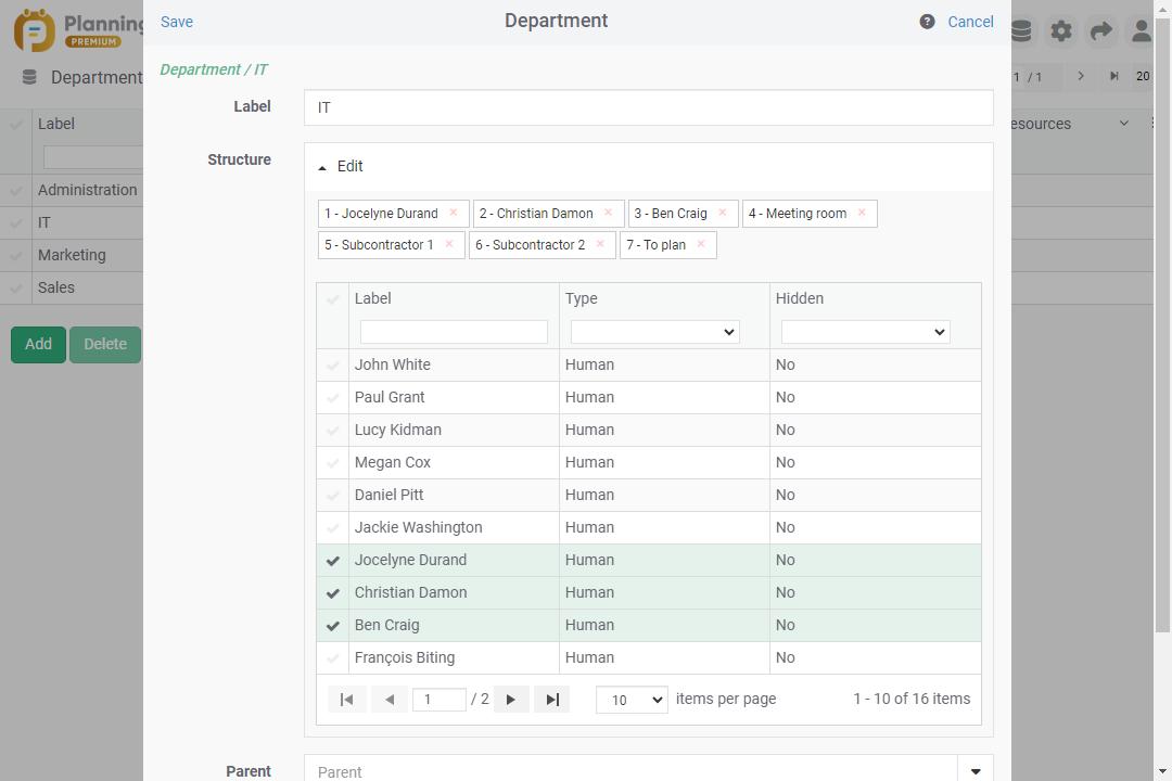 Grouping resources by department