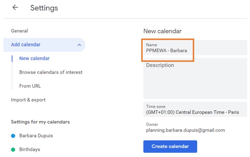 Add a new calendar