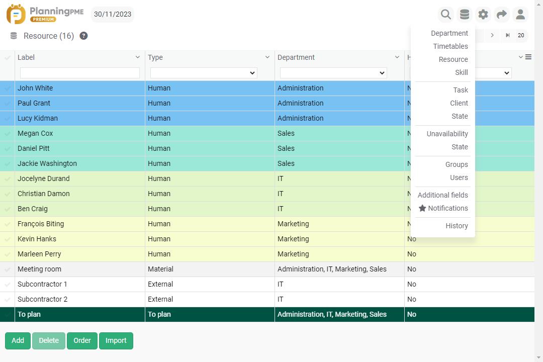 Employee management on the schedule