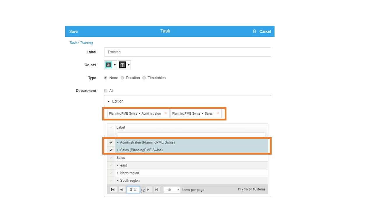 Customizing the tasks list per department