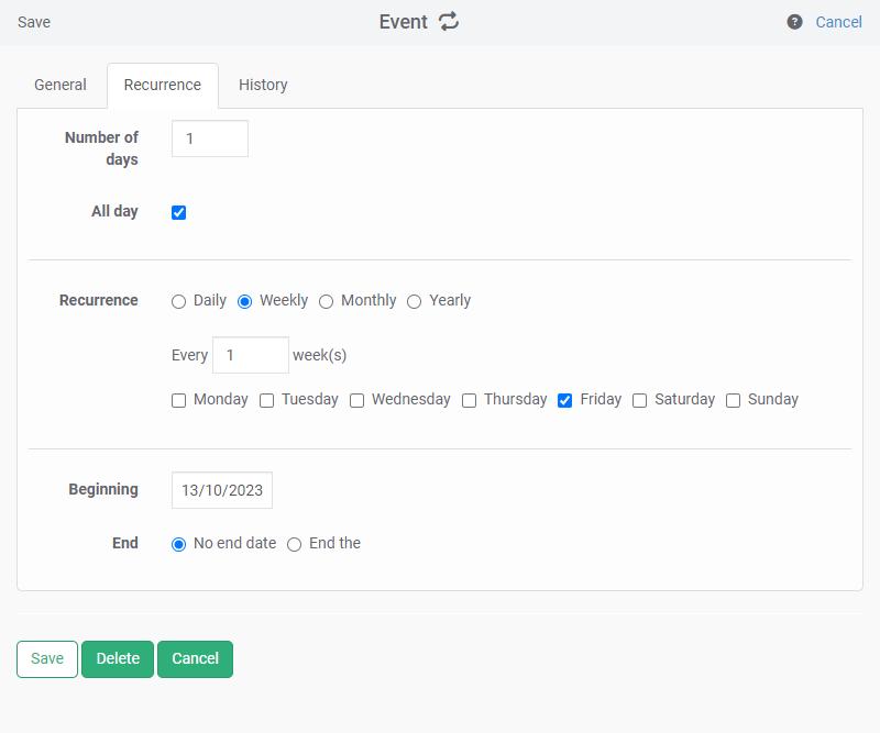 Managing recurring events