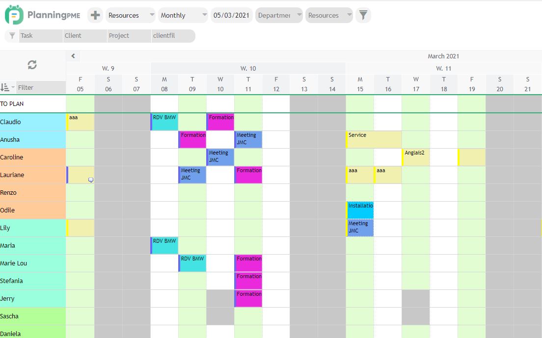 Customize the colors of the planning columns