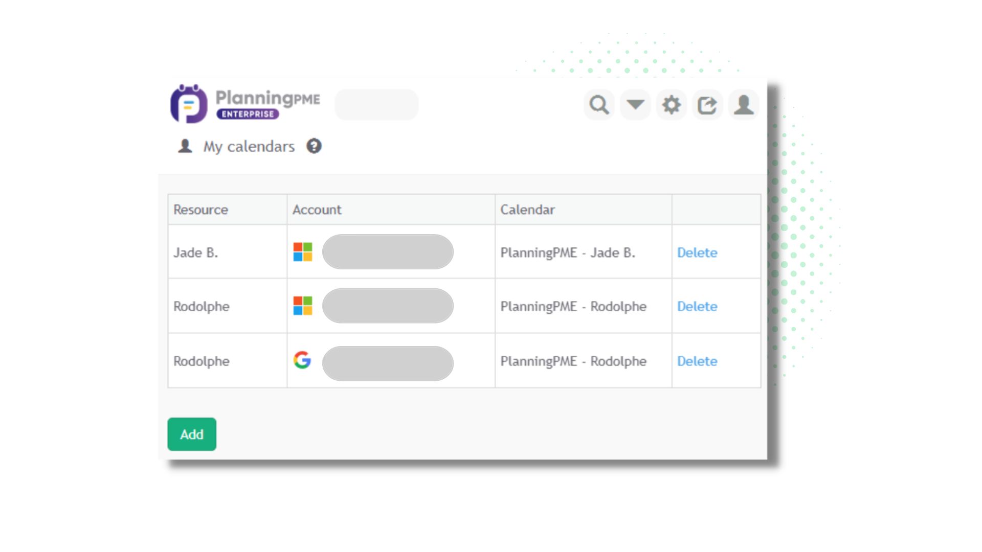 List of synchronized calendars in PlanningPME