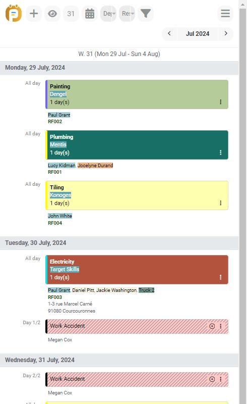 Mobile view Schedule view on smartphone