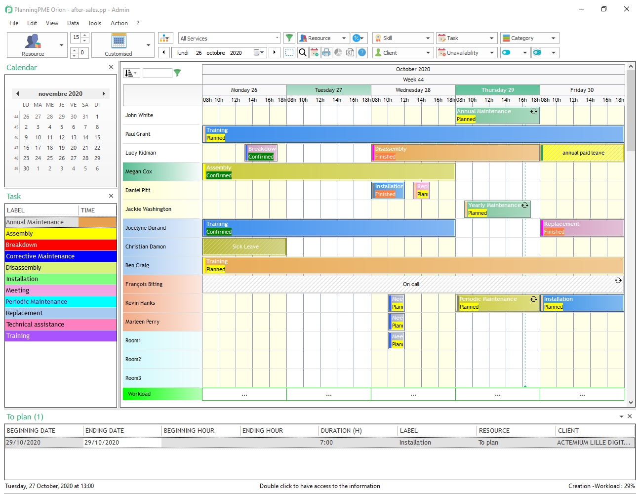 Weekly work schedule